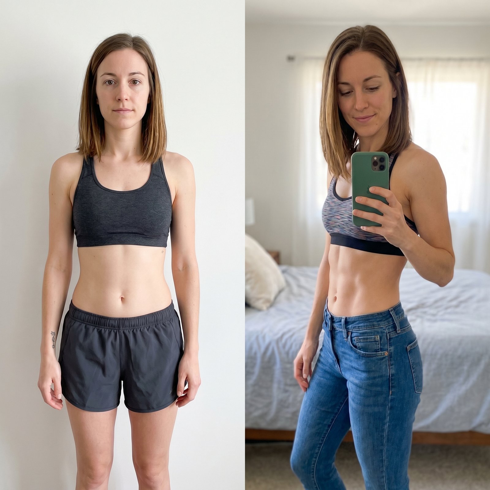 Before and after body transformation through sustainable lifestyle coaching